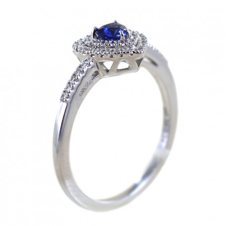 Bague Coeur Saphir avec Contour Double Diamant 00292