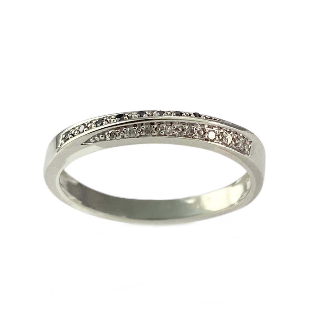 Bague d'occasion or 375 blanc diamants noirs et blancs