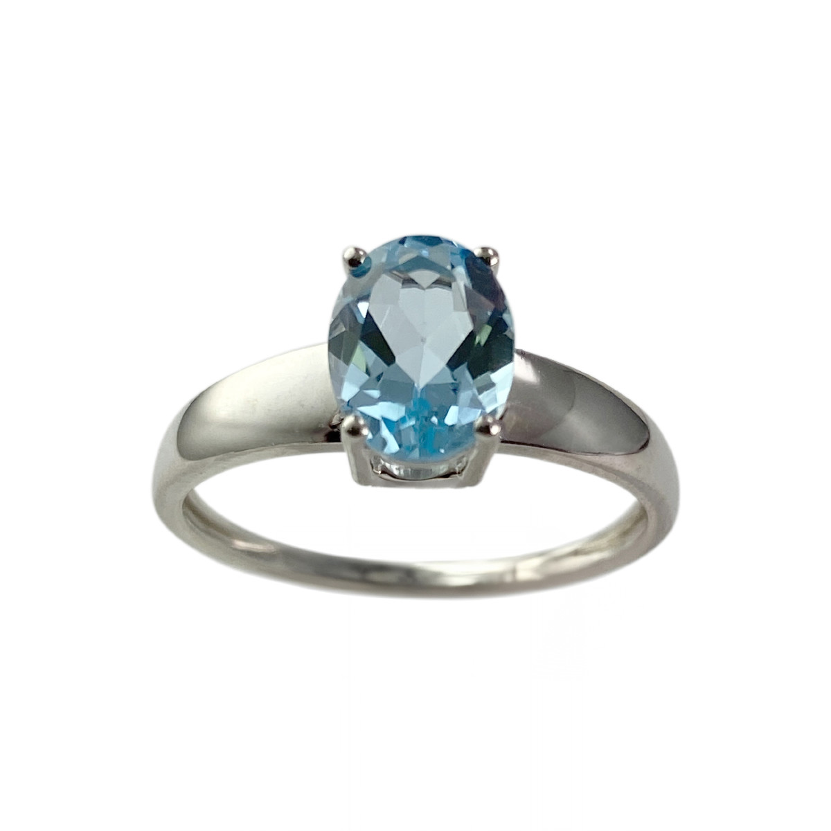 Bague d'occasion or 375 blanc topaze bleue traitée