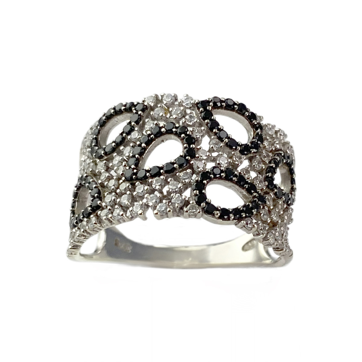 Bague d'occasion or 375 blanc zirconias blancs et noirs