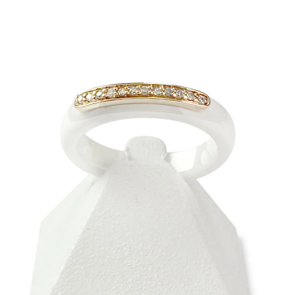 Bague d'occasion or 375 rose céramique blanche et diamants