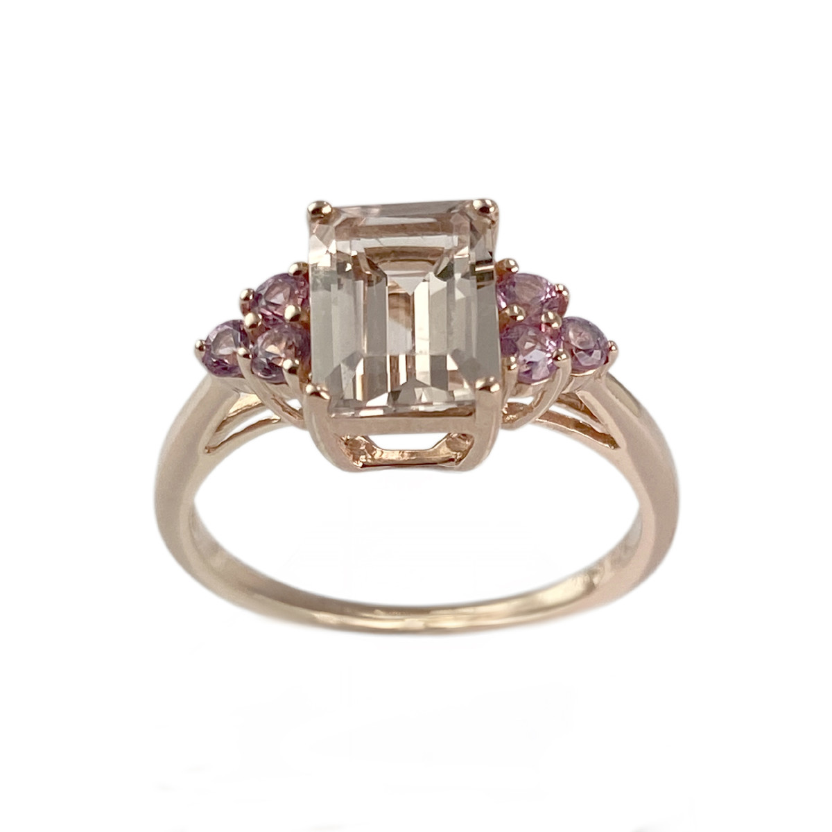 Bague d'occasion or 375 rose morganite et saphirs roses