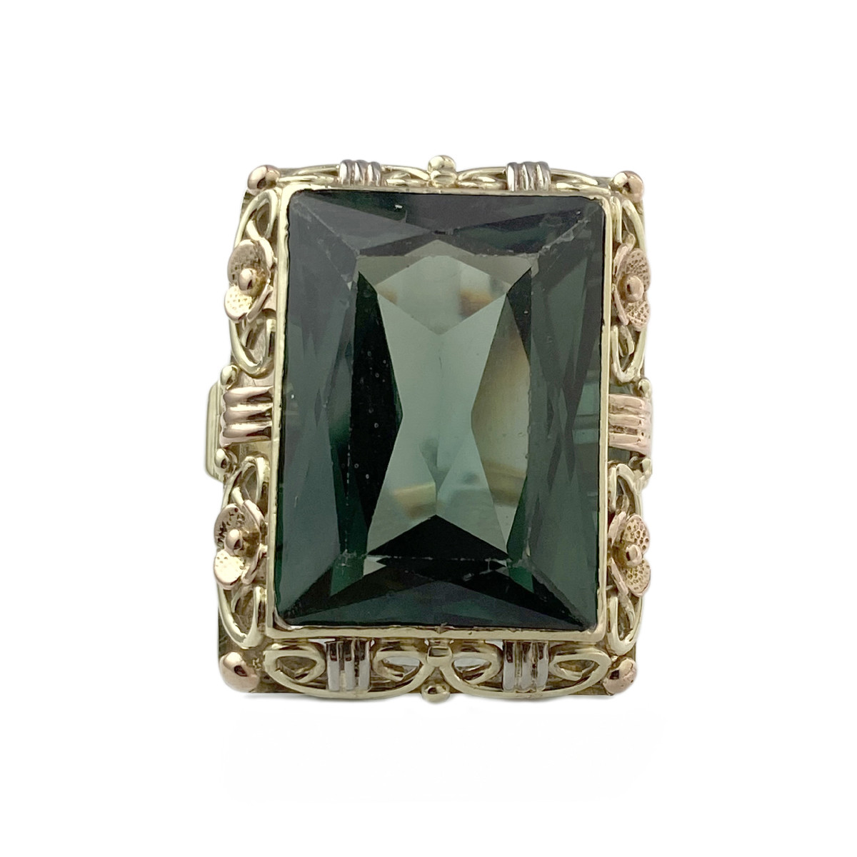 Bague d'occasion or 585 jaune floral spinelle synthétique