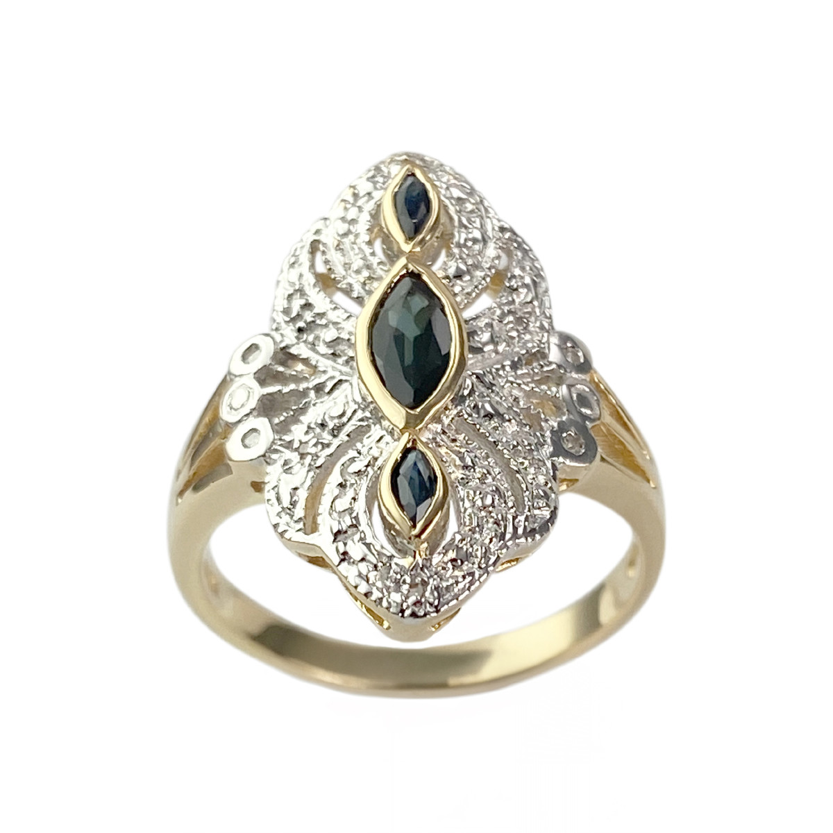 Bague d'occasion or 750 2 ors marquise saphirs diamants