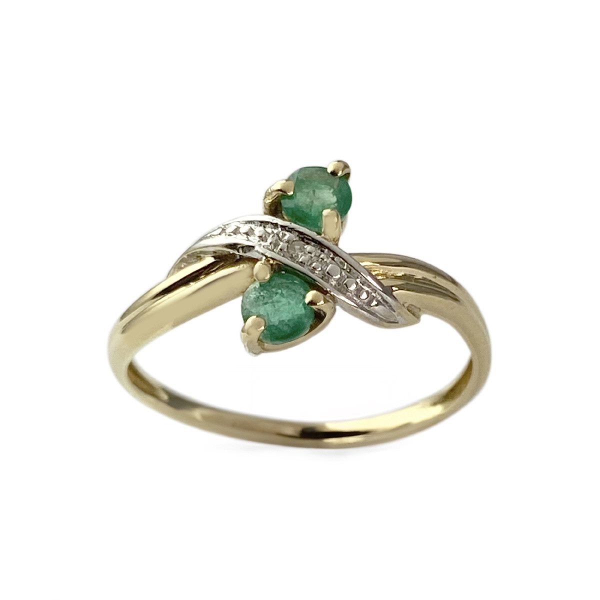 Bague d'occasion or 750 2 tons émeraudes diamant