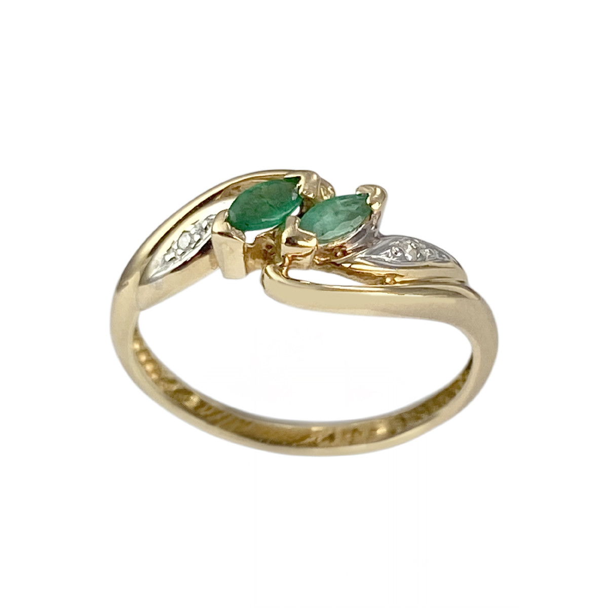 Bague d'occasion or 750 2 tons émeraudes diamants