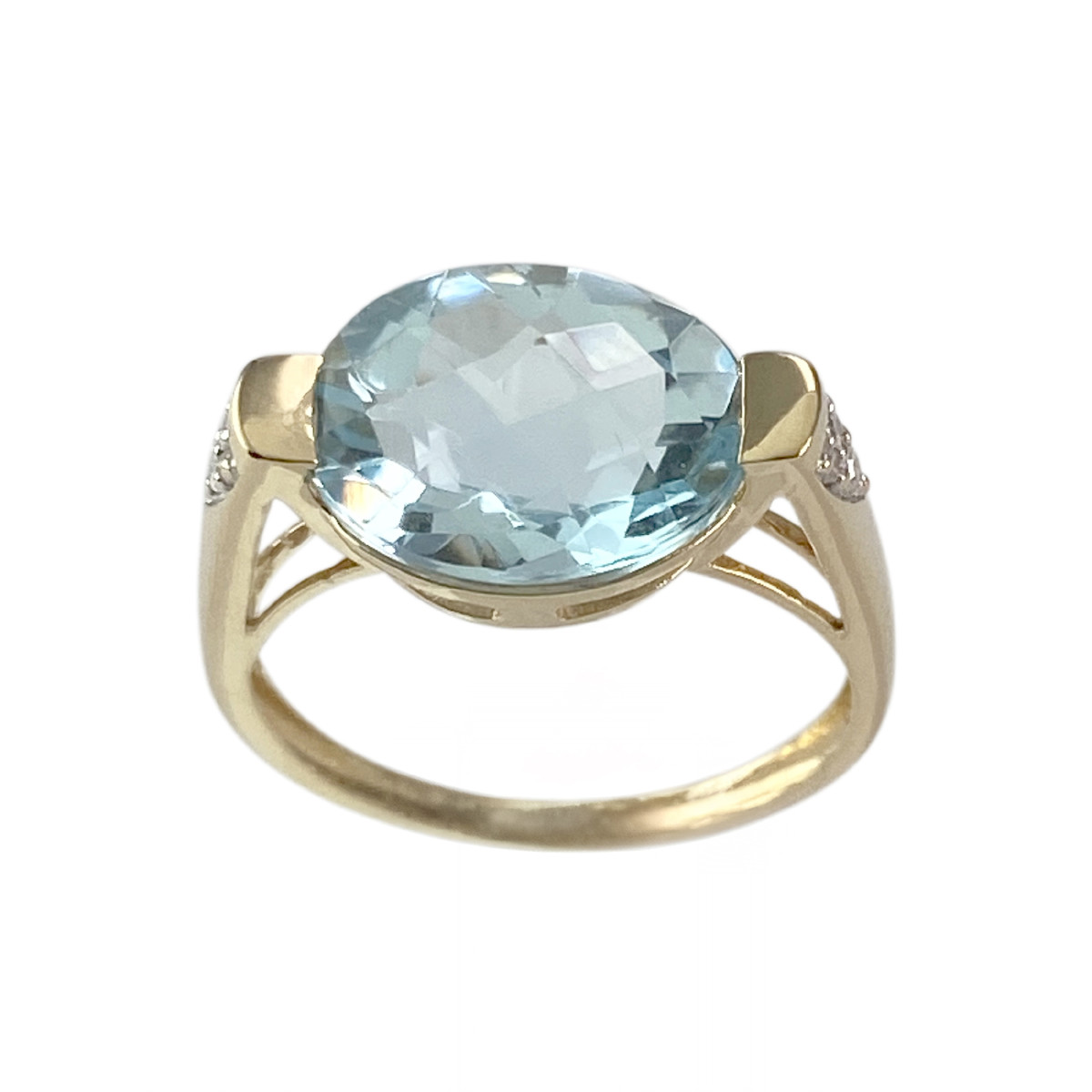 Bague d'occasion or 750 2 tons topazes bleue traitée diamants