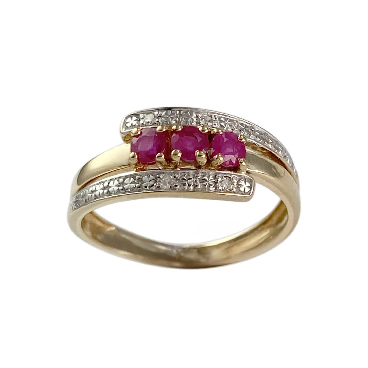 Bague d'occasion or 750 2tons rubis diamants