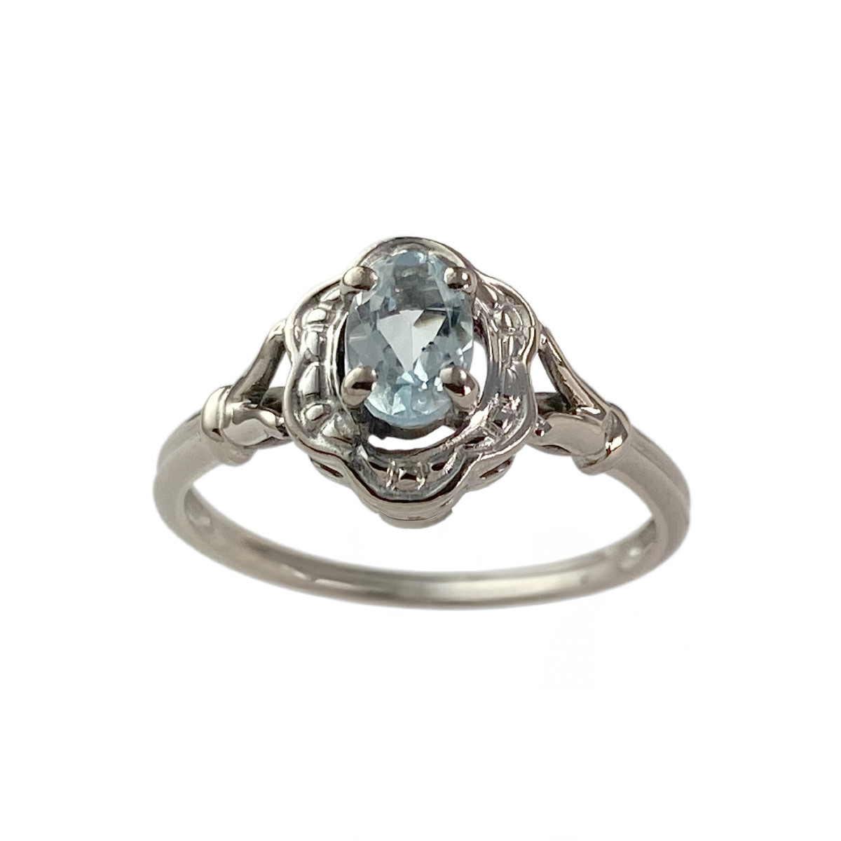 Bague d'occasion or 750 blanc aigue marine