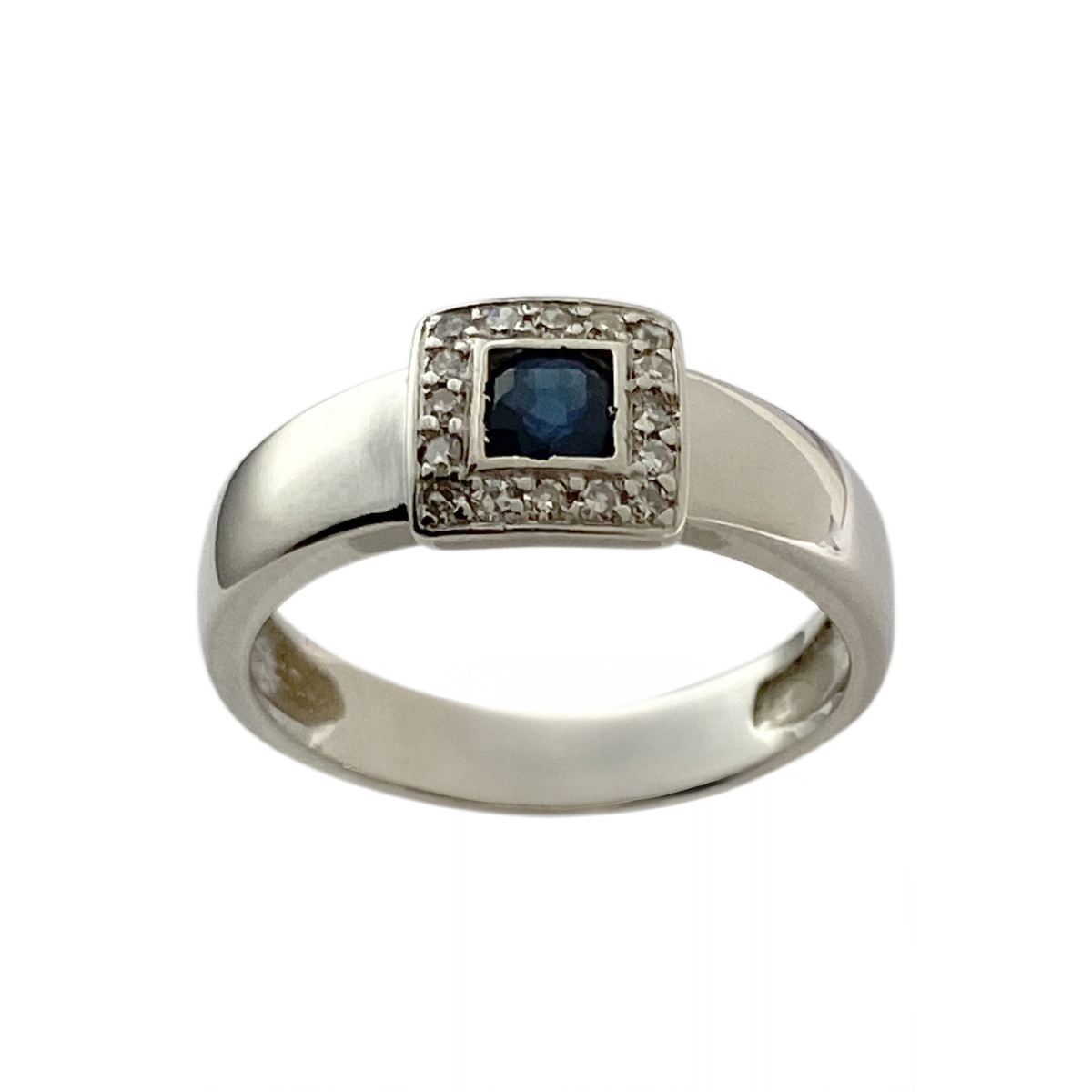 Bague d'occasion or 750 blanc diamants saphir