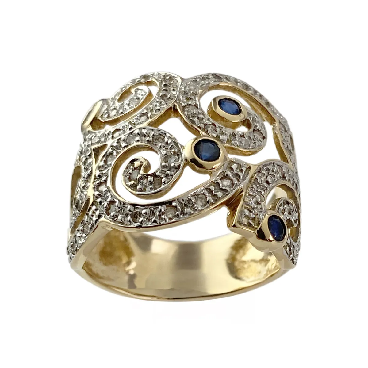 Bague d'occasion or 750 jaune 2tons saphirs diamants