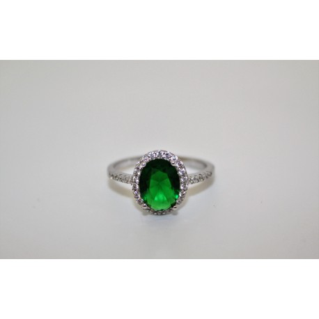 Bague en argent 925 avec des zircons incorporé dans le blanc et le centre de la pierre d'émeraude-vert