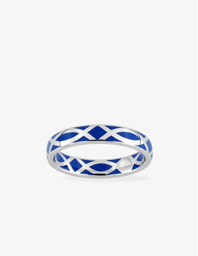 Bague fine Confidence Or blanc 375‰ et laque bleue SO OR