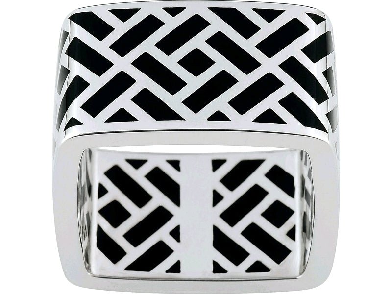 Guy Laroche black lacquered silver ring
