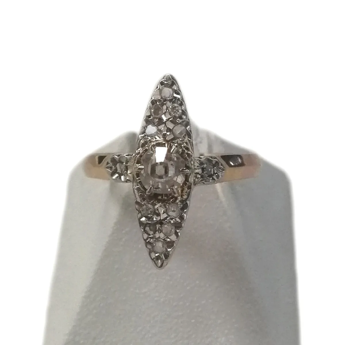 Bague marquise d'occasion or 750 jaune platine et diamants