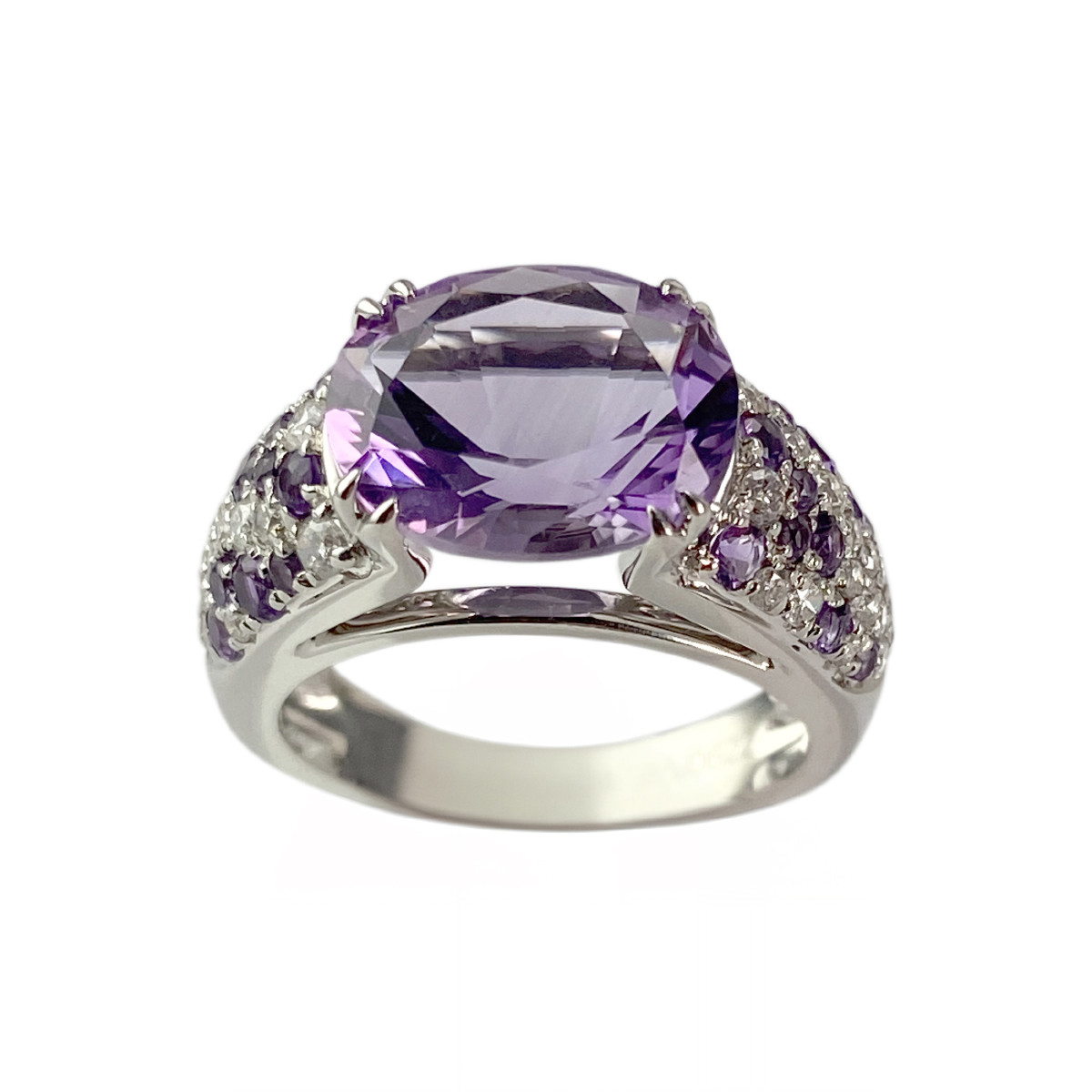 Bague mauboussin d'occasion or 750 blanc diamants améthystes