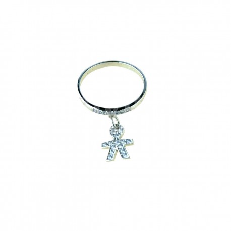 Bague pour enfant avec pendentif en or blanc 18 kt pavé d'oxydes de zirconium A2976B