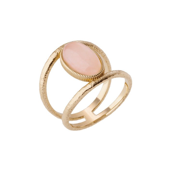 SAUNIER Ring Rose Quartz Gem Gold Plated