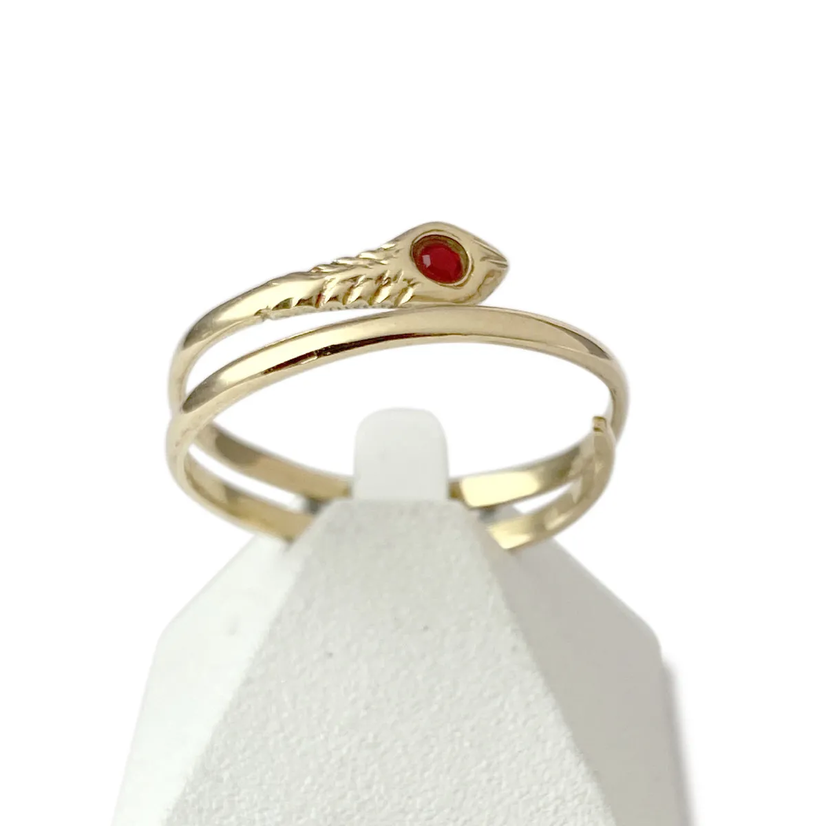 Bague serpent d'occasion or 750 jaune verre rouge