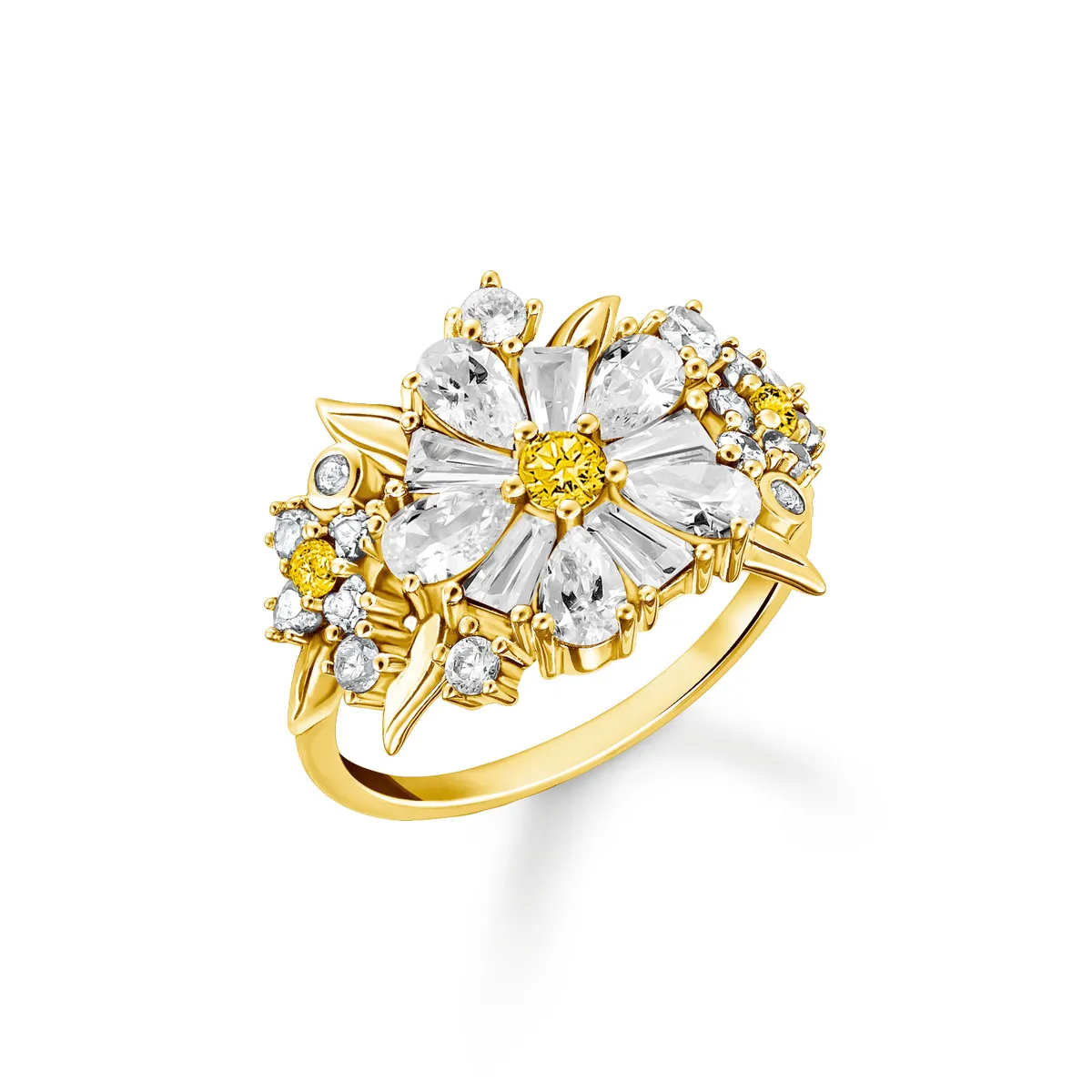 Bague THOMAS SABO argent doré jaune fleur oxyde de zirconiums