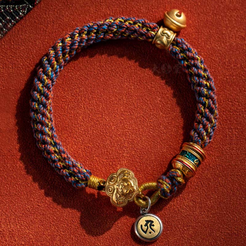 Bracelet en argent sterling 925 avec pendentif en forme de cloche porte-bonheur et symbole du zodiaque chinois Buddha Stones Om Mani Padme Hum