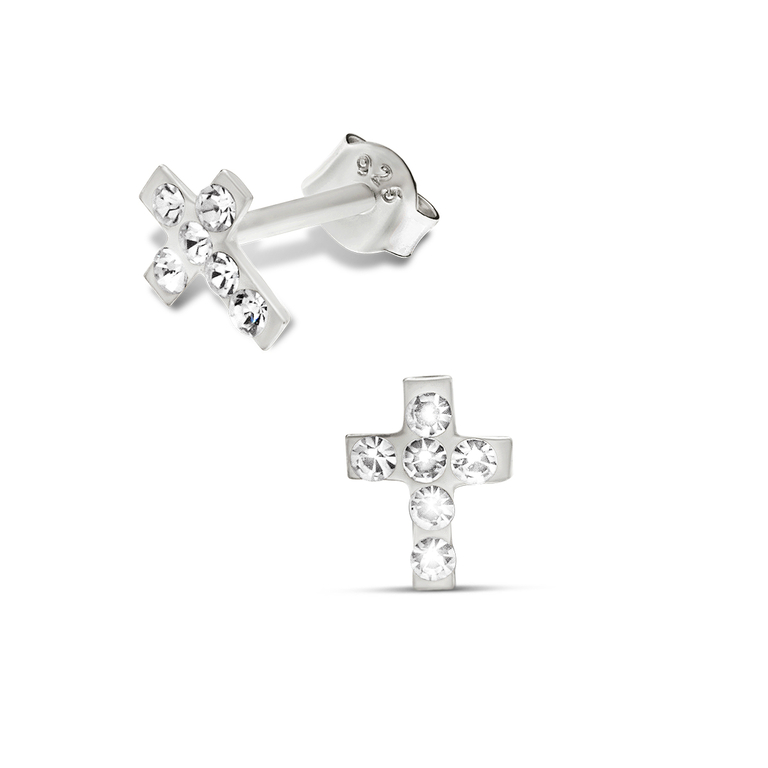 BOUCLE CROIX BLANCHE 6MM