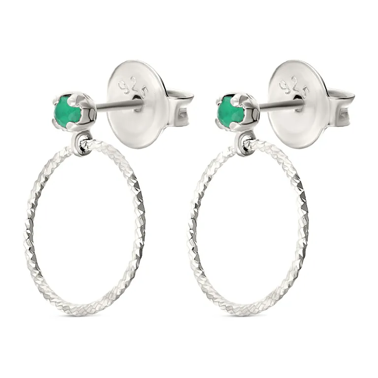 BOUCLE ANNEAU CISELÉ 12MM ET PIERRE VERTE