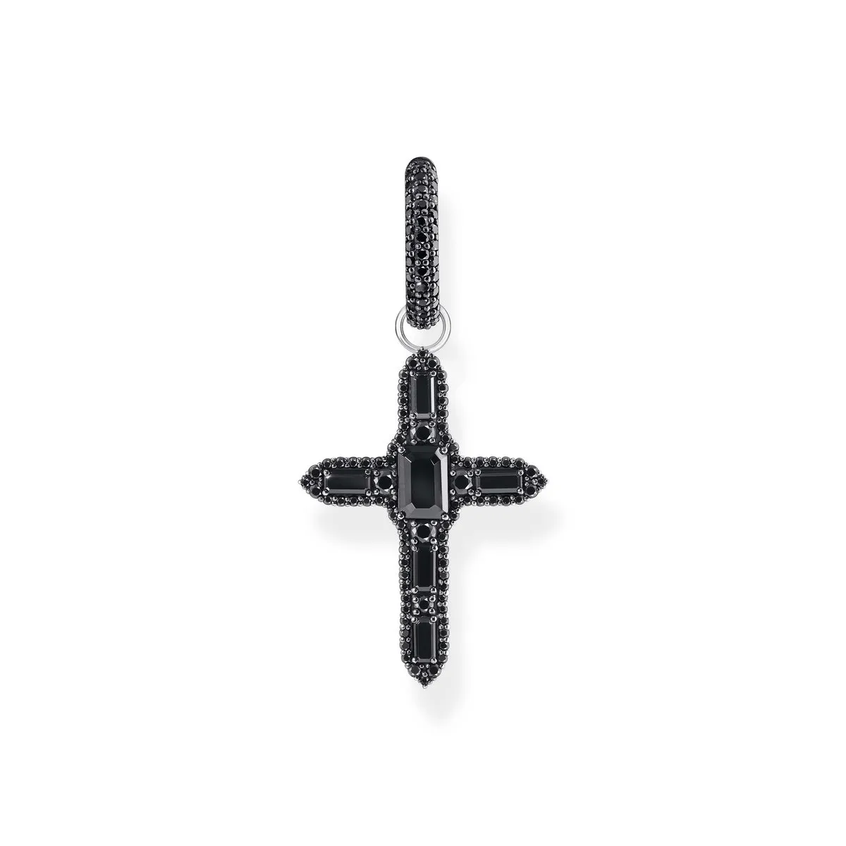 BOUCLE D'OREILLE THOMAS SABO argent croix zirconium noir, vendue à l'unité