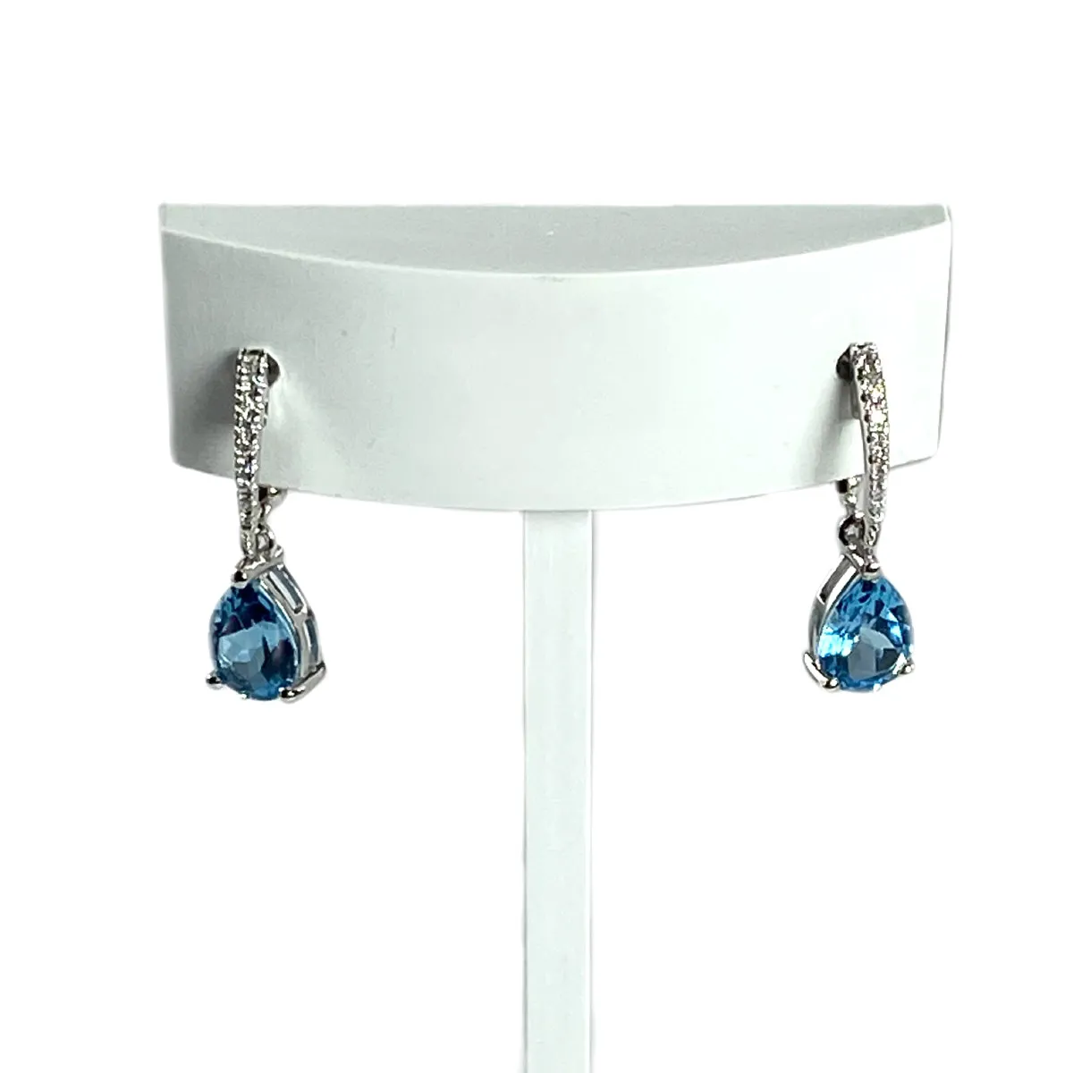 Boucles d'oreilles d'occasion or 750 blanc diamants et topazes