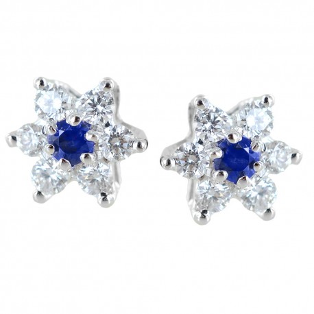Boucles d'oreilles étoiles en or et diamants avec saphirs ct. 0,10 00387