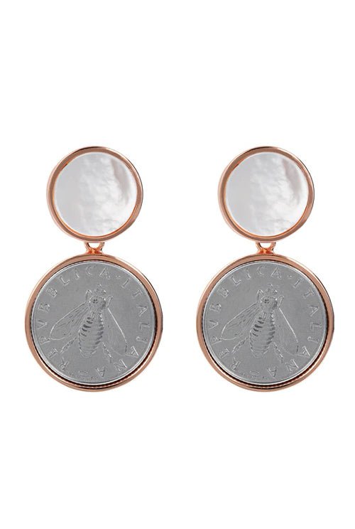 Bronzallure Lire earrings with gold-plated bee and mother-of-pearl