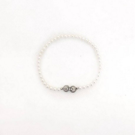 Bracelet avec des perles blanches de la rivière, avec fermeture en argent sterling 925 et zirconium blanc