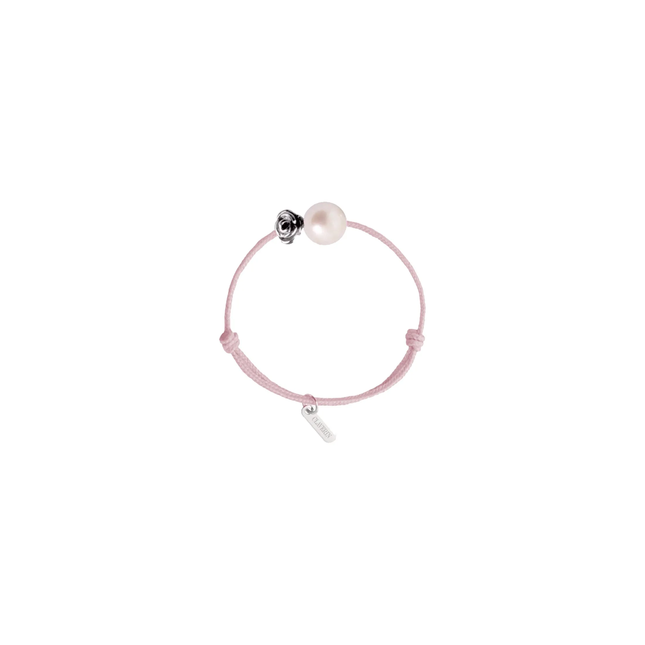 Bracelet Claverin Baby Girls Cords Flower cordon rose poudré perle blanche et fleur en or blanc