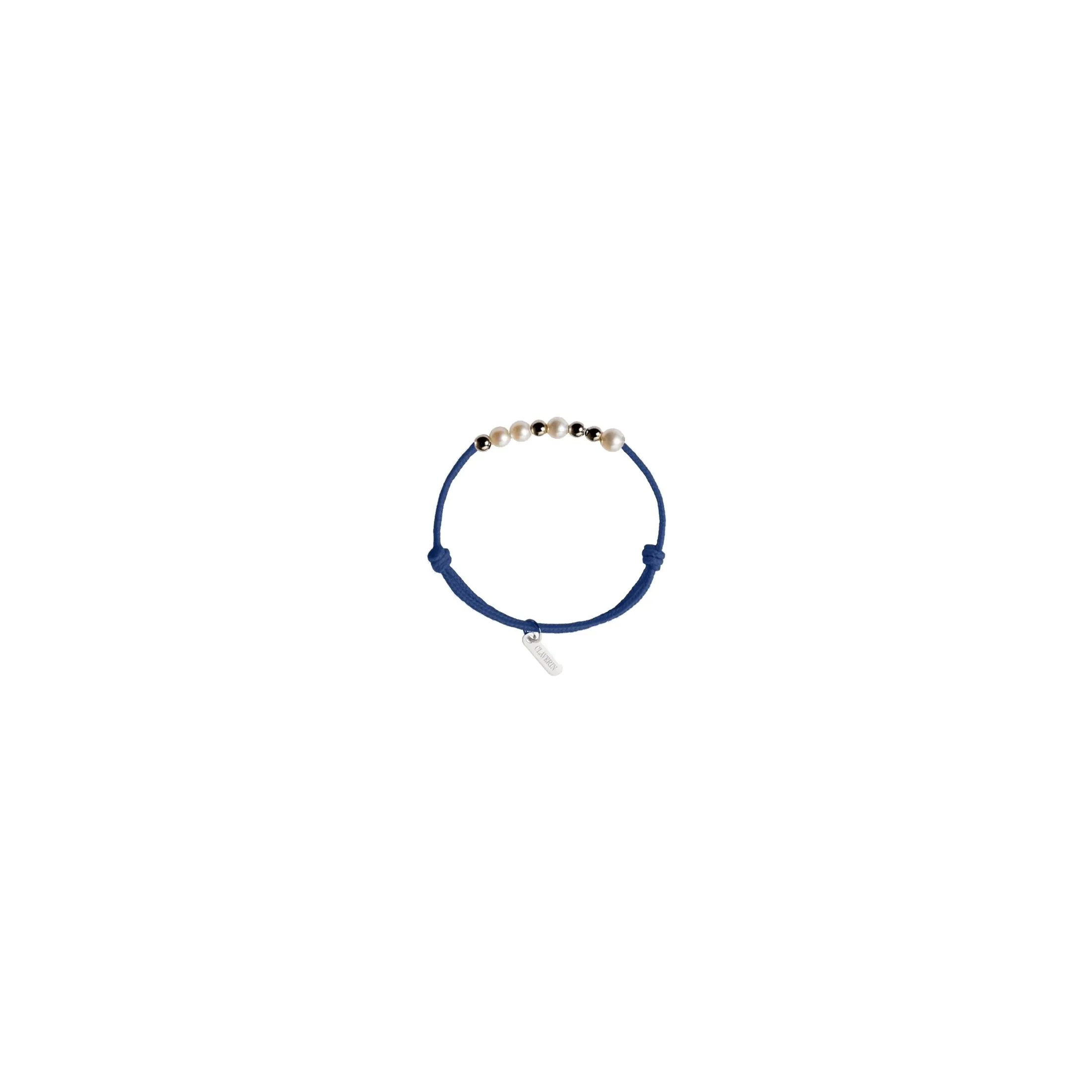 Bracelet Claverin Kids Girls Cords 8 Little cordon bleu marine perles blanches et or blanc
