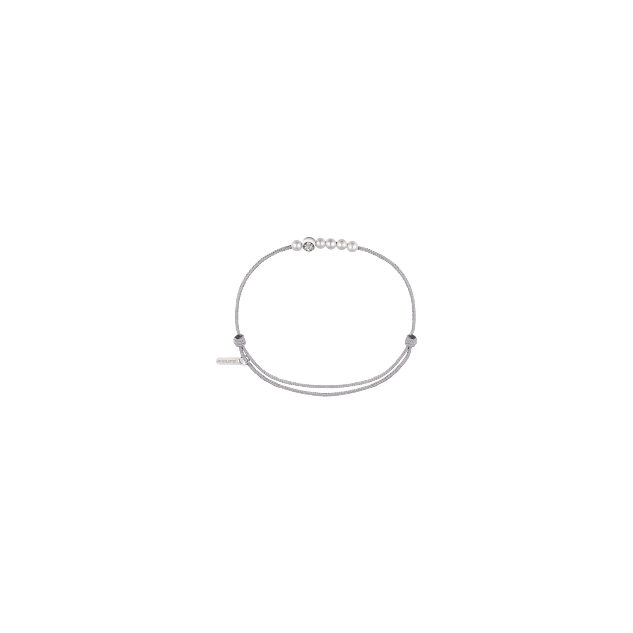 Bracelet Claverin Mini 6 Little Diamond Moon cordon gris perlé perles blanches or blanc et diamants