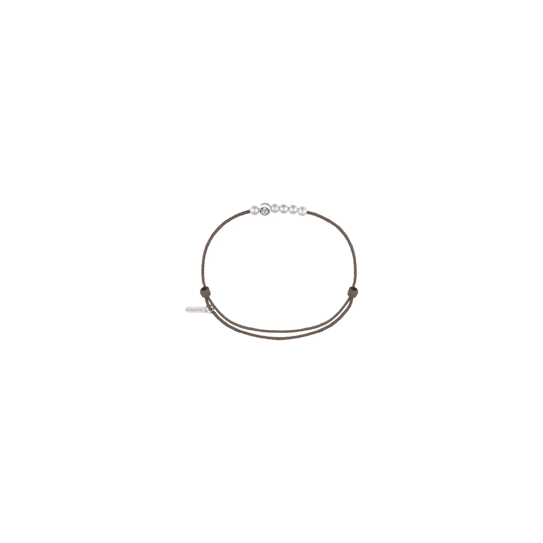 Bracelet Claverin Mini 6 Little Diamond Moon cordon taupe perles blanches or blanc et diamants