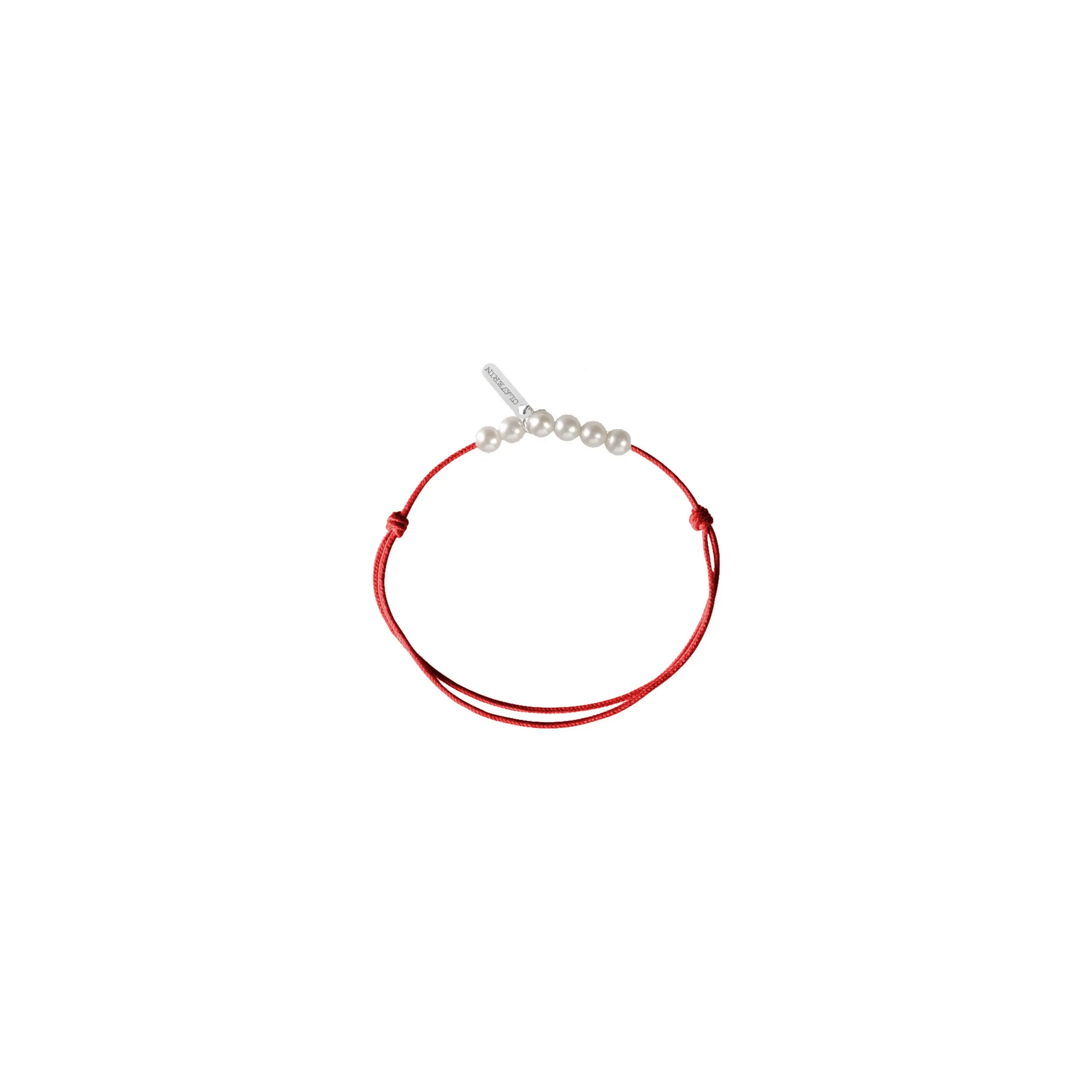 Bracelet Claverin Mini 6 Little Treasures cordon rouge corail et perles blanches