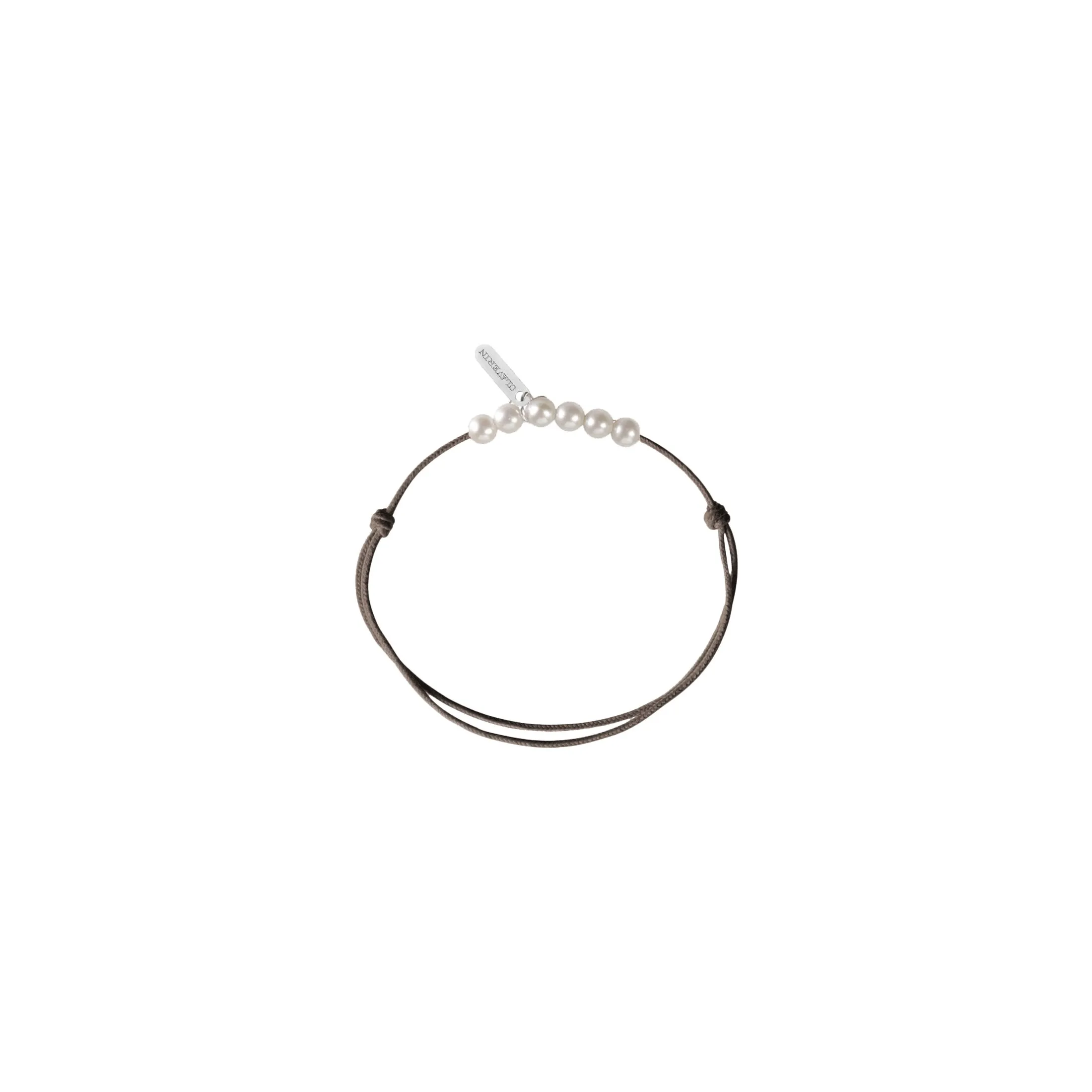 Bracelet Claverin Mini 6 Little Treasures cordon taupe et perles blanches