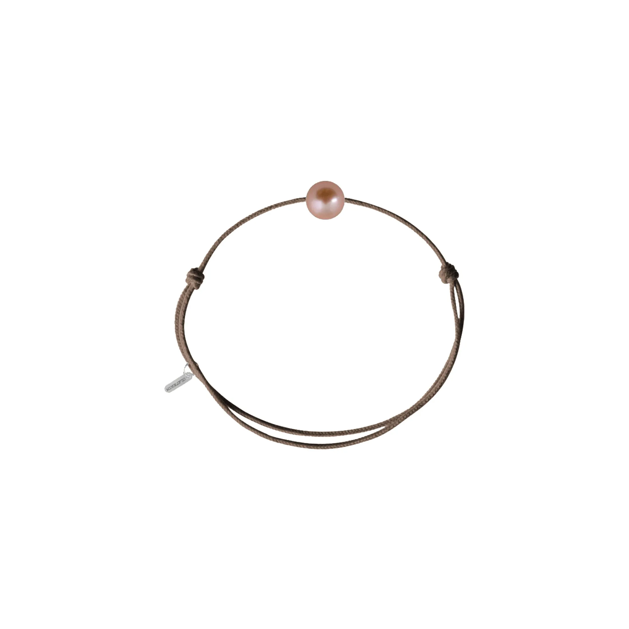 Bracelet Claverin Simply Pearly cordon taupe et perle rose