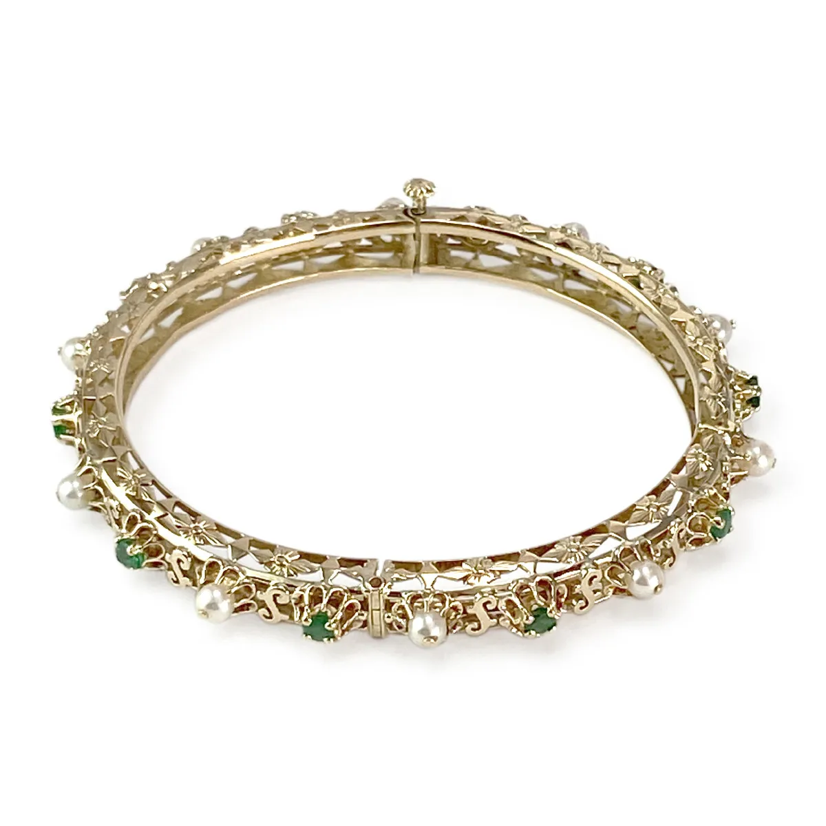 Bracelet d'occasion or 585 jaune émeraudes perles de culture 50 mm