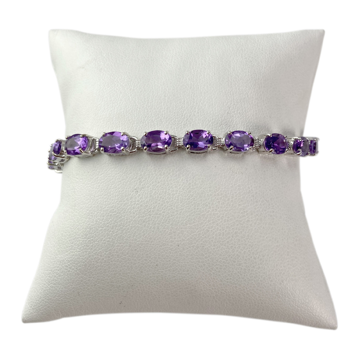 Bracelet d'occasion or 750 blanc maille fantaisie améthyste 18,5 cm