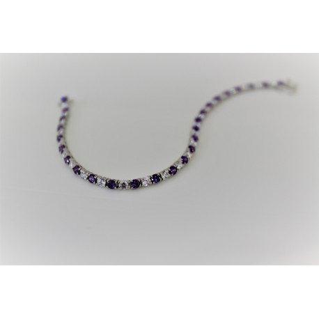 Bracelet de Tennis de Lilas en argent 925 et zirconium blanc et lilas