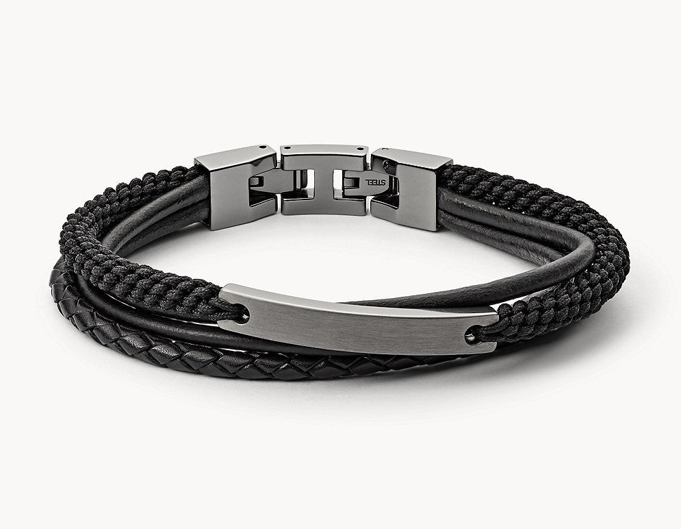 FOSSIL Vintage Casual Multi-row black leather bracelet