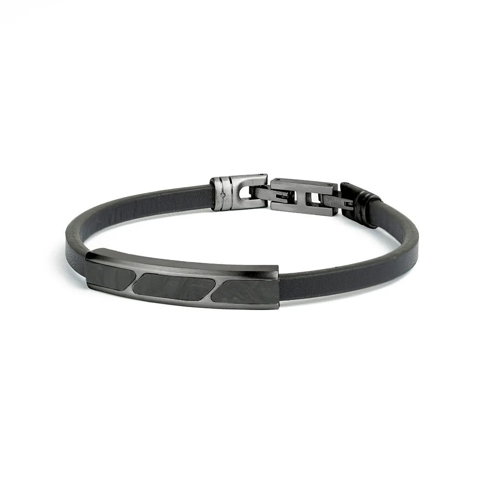 Bracelet GEMINI Stella Cuir noir Carbone forgé noir