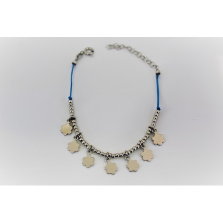 Bracelet pour petite fille avec la fleur des pendentifs en argent 925 et en caoutchouc bleu