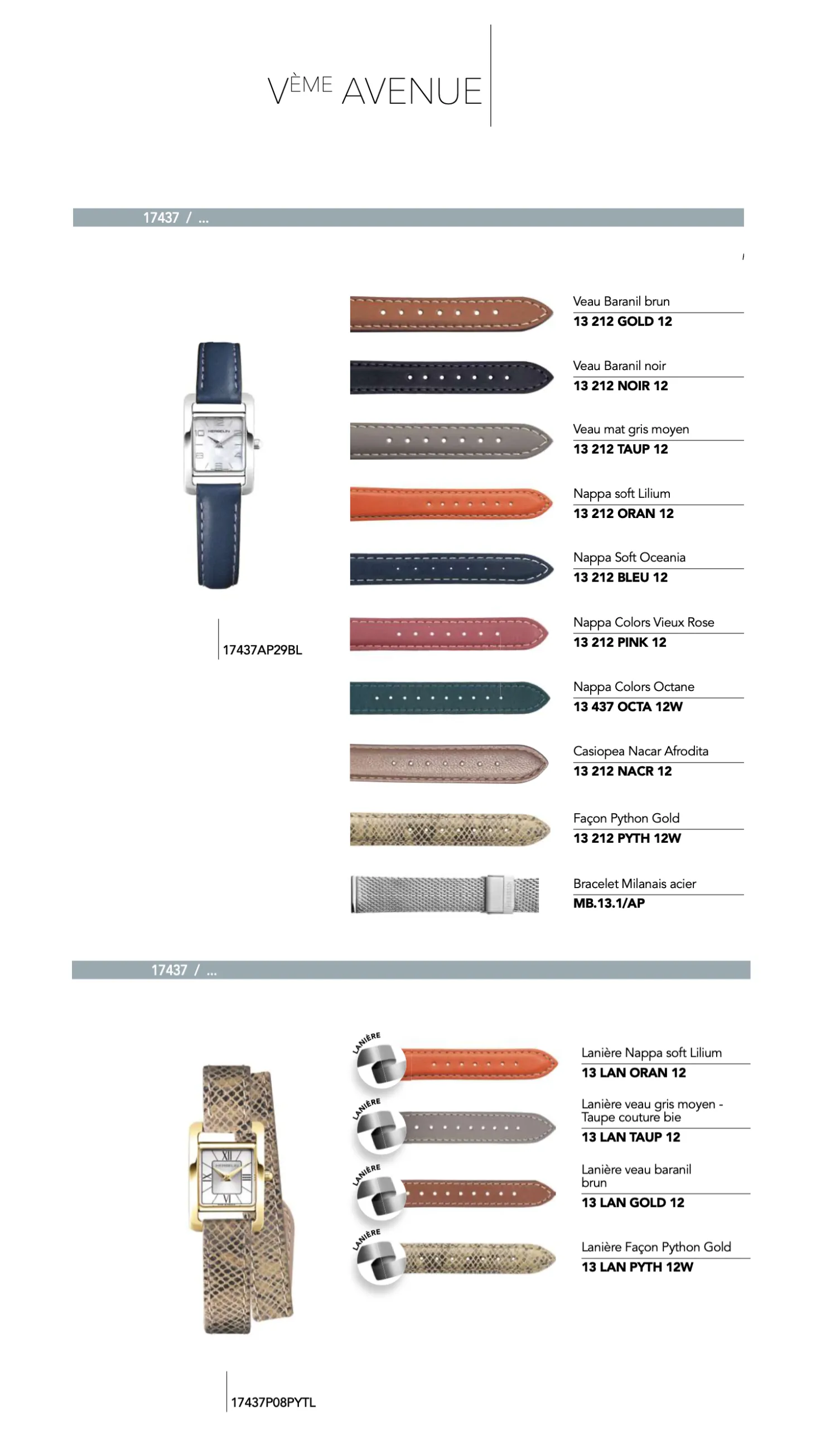 Recharge Bracelet en cuir pour montre*Vème Avenue* série 17437