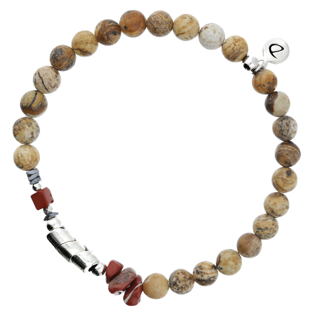 BRACELET HOMME ELASTIQUE PIERRE DE FEU BEIGE ET ROUGE