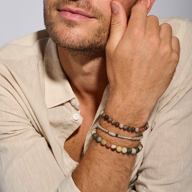 Bracelet Homme Élastique Choco Vert Jaspe 8mm