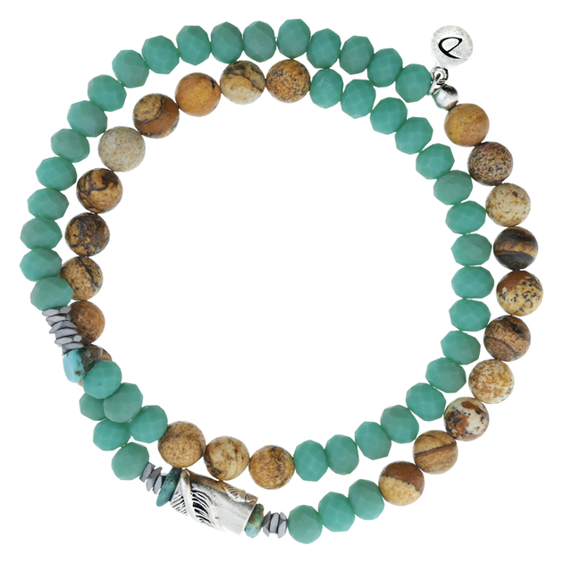 BRACELET HOMME ÉLASTIQUE FEATHER BEIGE-VERT