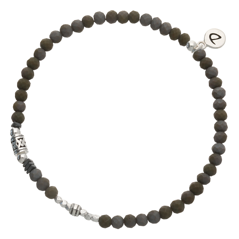 Bracelet Homme Élastique Kaki Foncé Argent 925